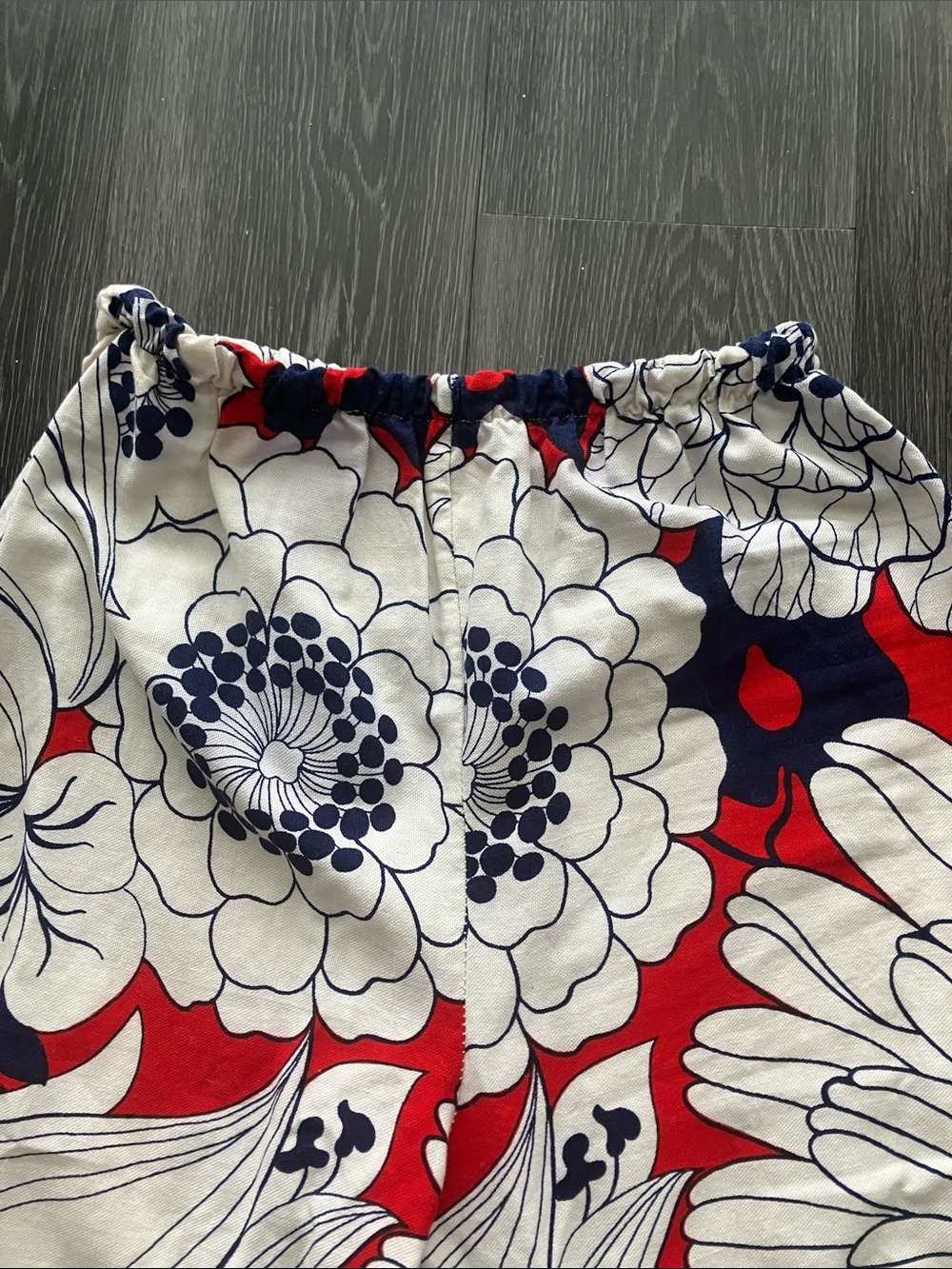 Vintage 60s 70s Flower Power Red, Navy & White Graphic Print Wide Leg Pants - Picture 2 of 5